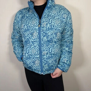 L.L. Bean Blue Floral Puffer Jacket